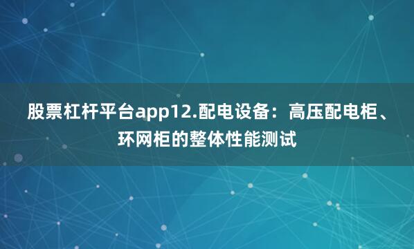 股票杠杆平台app12.配电设备：高压配电柜、环网柜的整体性能测试
